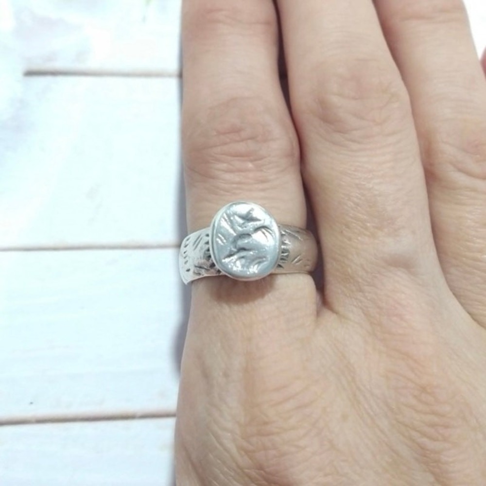 Antique Seal Ring Solid Silver Initials Mono Fran… - image 1